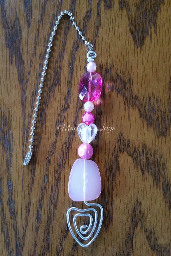 Pulls--Pink Acrylic and Glass Heart Beaded Ceiling Fan/Light Pull