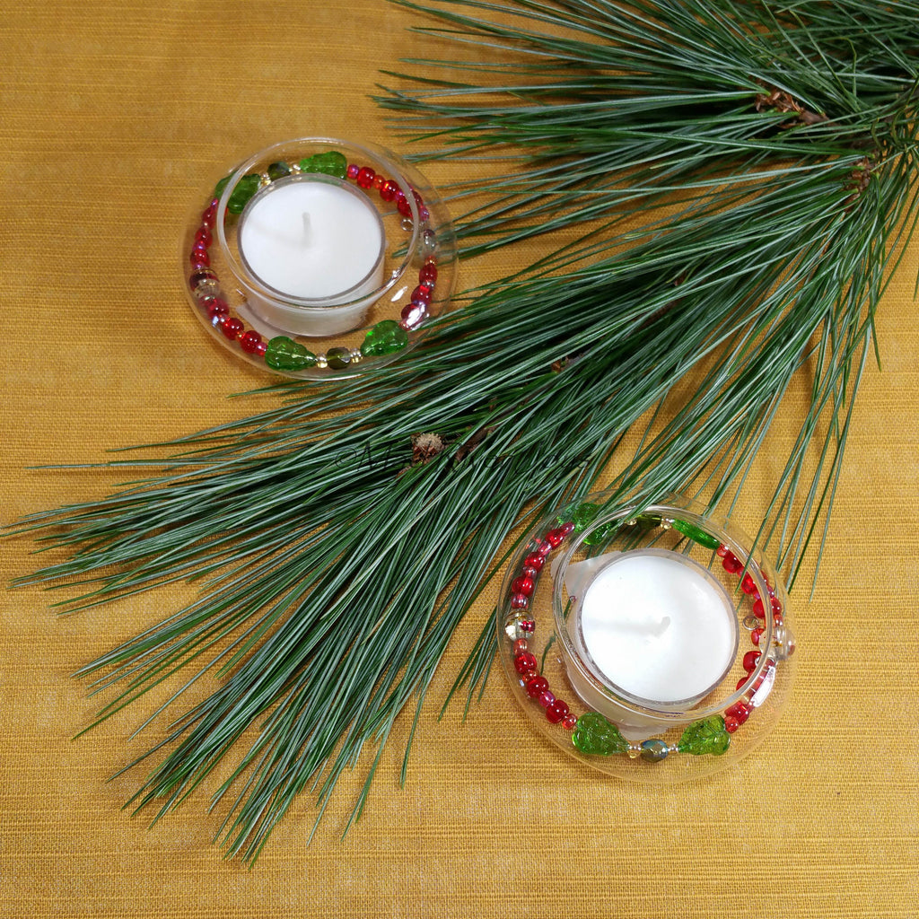 Tea Lights--Floating--Poinsettia Beaded Tea Light Set