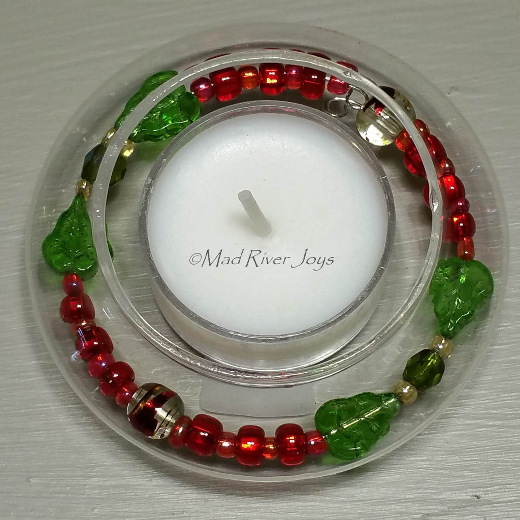 Tea Lights--Floating--Poinsettia Beaded Tea Light Set
