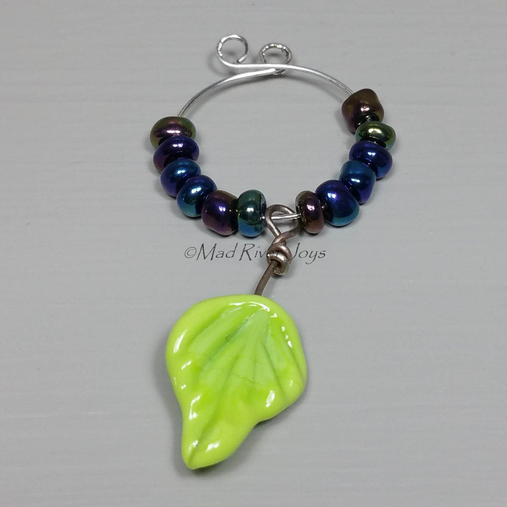 Wine Glass Charms--Lampwork Leaf--Pea Green