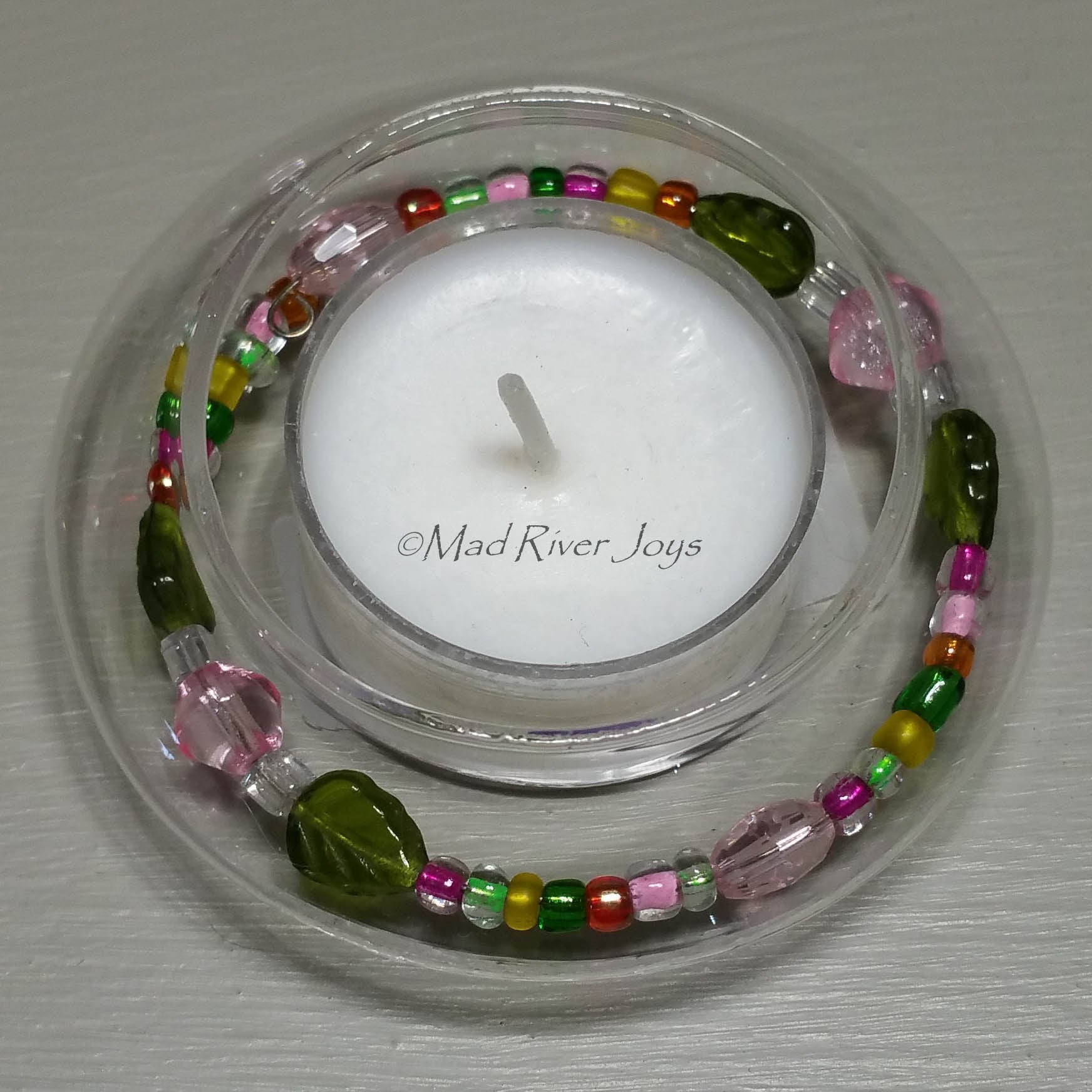 Tea Lights--Floating--Pink Berry Beaded Tea Light Set