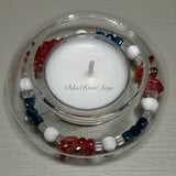 Tea Lights--Floating--Pebble Red White Blue Beaded Tea Light Set