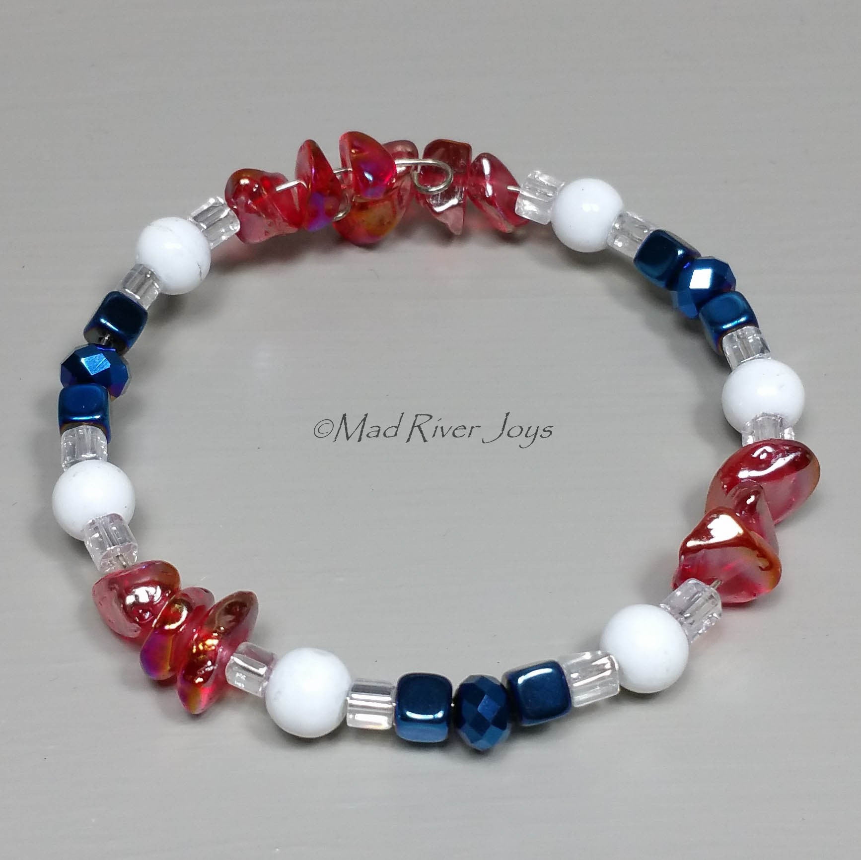 Tea Lights--Floating--Pebble Red White Blue Beaded Tea Light Set