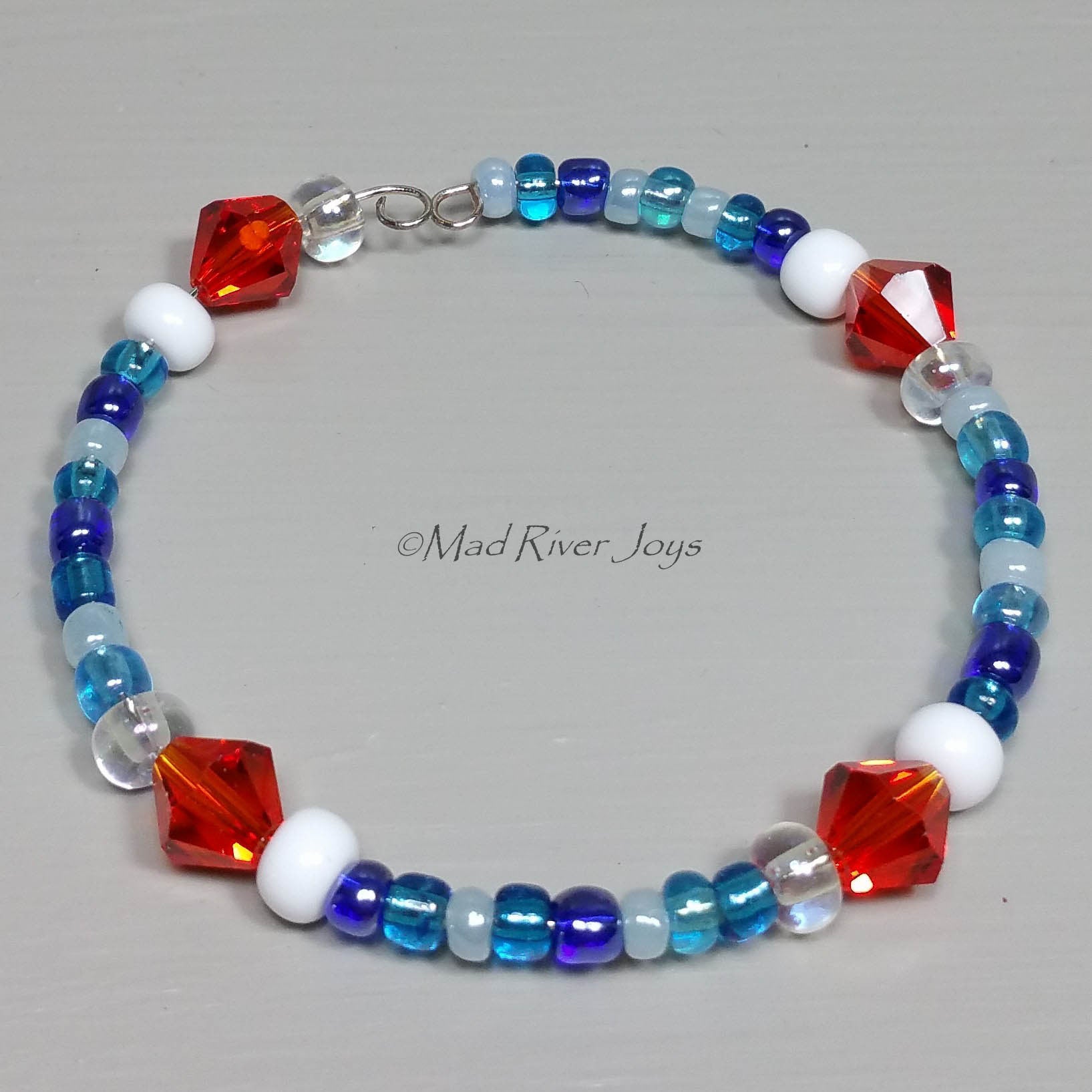 Tea Lights--Floating--Nautical Red White Blue Beaded Tea Light Set