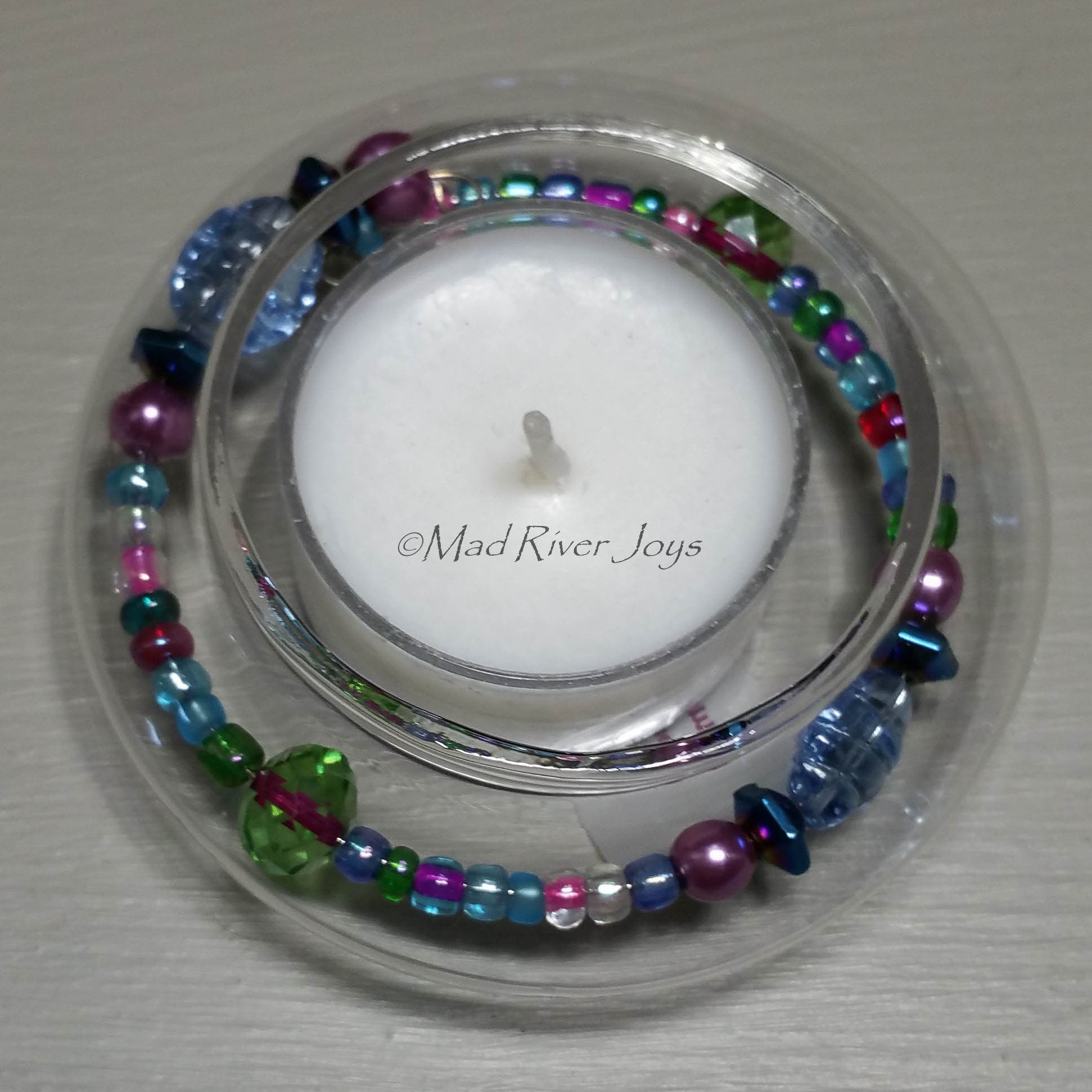 Tea Lights--Floating--Blue Berry Beaded Tea Light Set