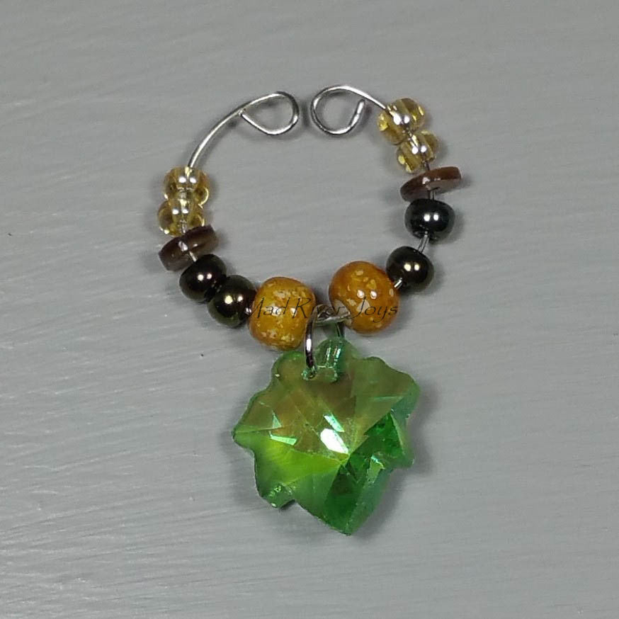 Wine Glass Charms--Glass Crystal Leaf--Mottled Sand