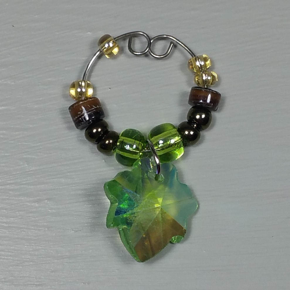 Wine Glass Charms--Glass Crystal Leaf--Light Green Transparent