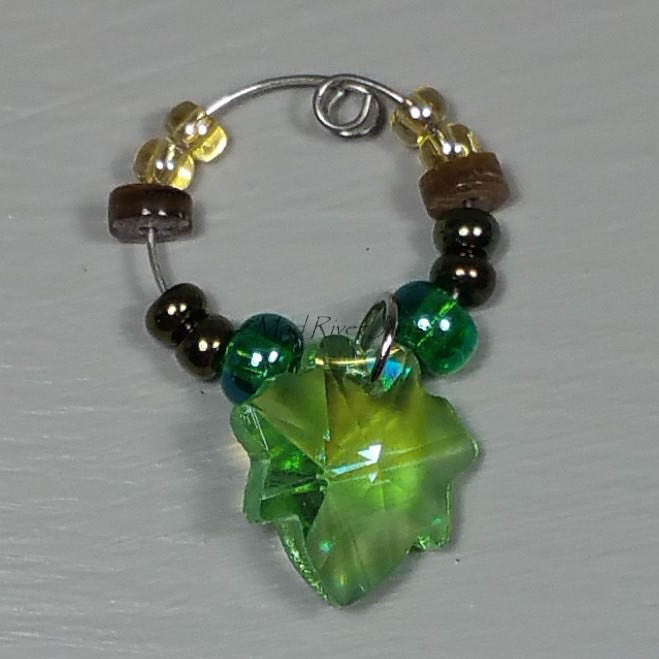 Wine Glass Charms--Glass Crystal Leaf--Dark Green AB