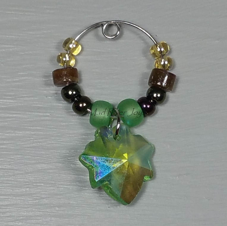 Wine Glass Charms--Glass Crystal Leaf--Green Matte