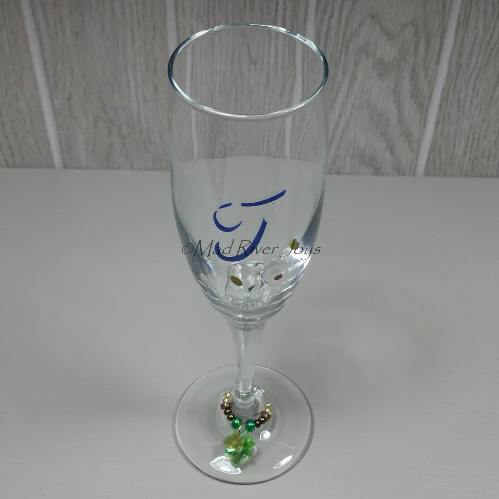Wine Glass Charms--Glass Crystal Leaf--Orange AB