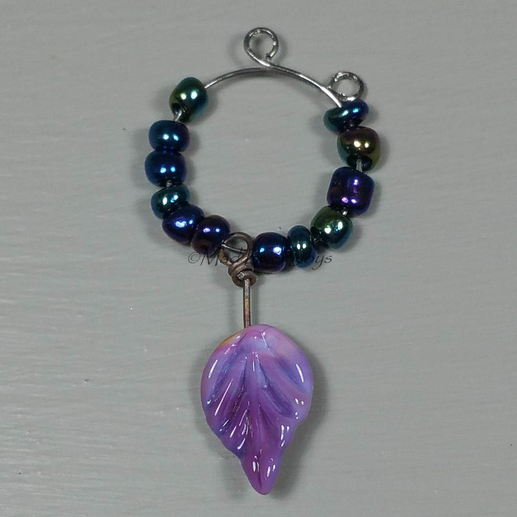 Wine Glass Charms--Lampwork Leaf--Funky Purple