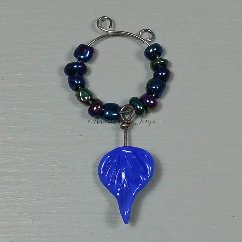 Wine Glass Charms--Lampwork Leaf--Cobalt