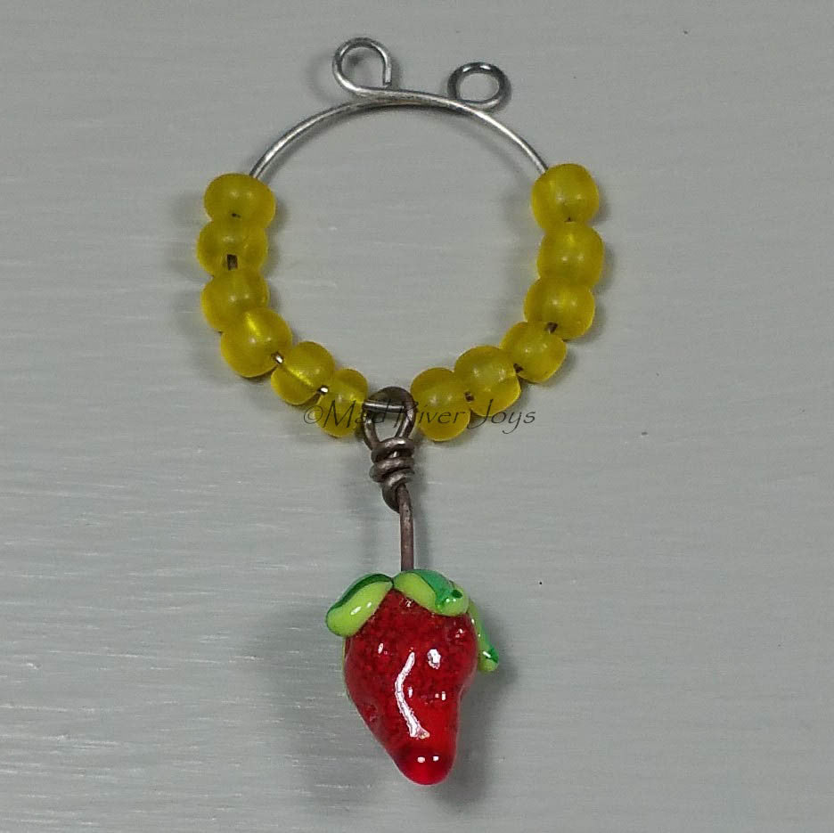 Wine Glass Charms--Lampwork Strawberry--Yellow