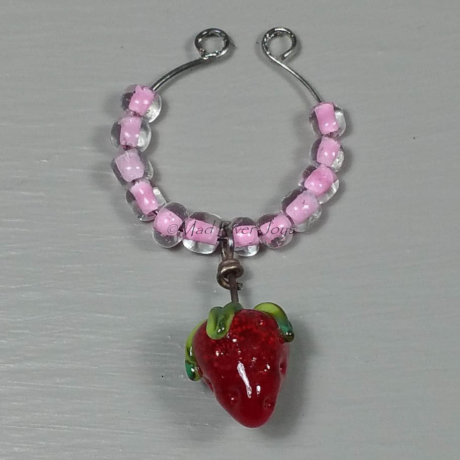 Wine Glass Charms--Lampwork Strawberry--Light Pink
