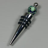 Bottle Stopper--Small Green Lampwork Frog on Blue Glass Bead