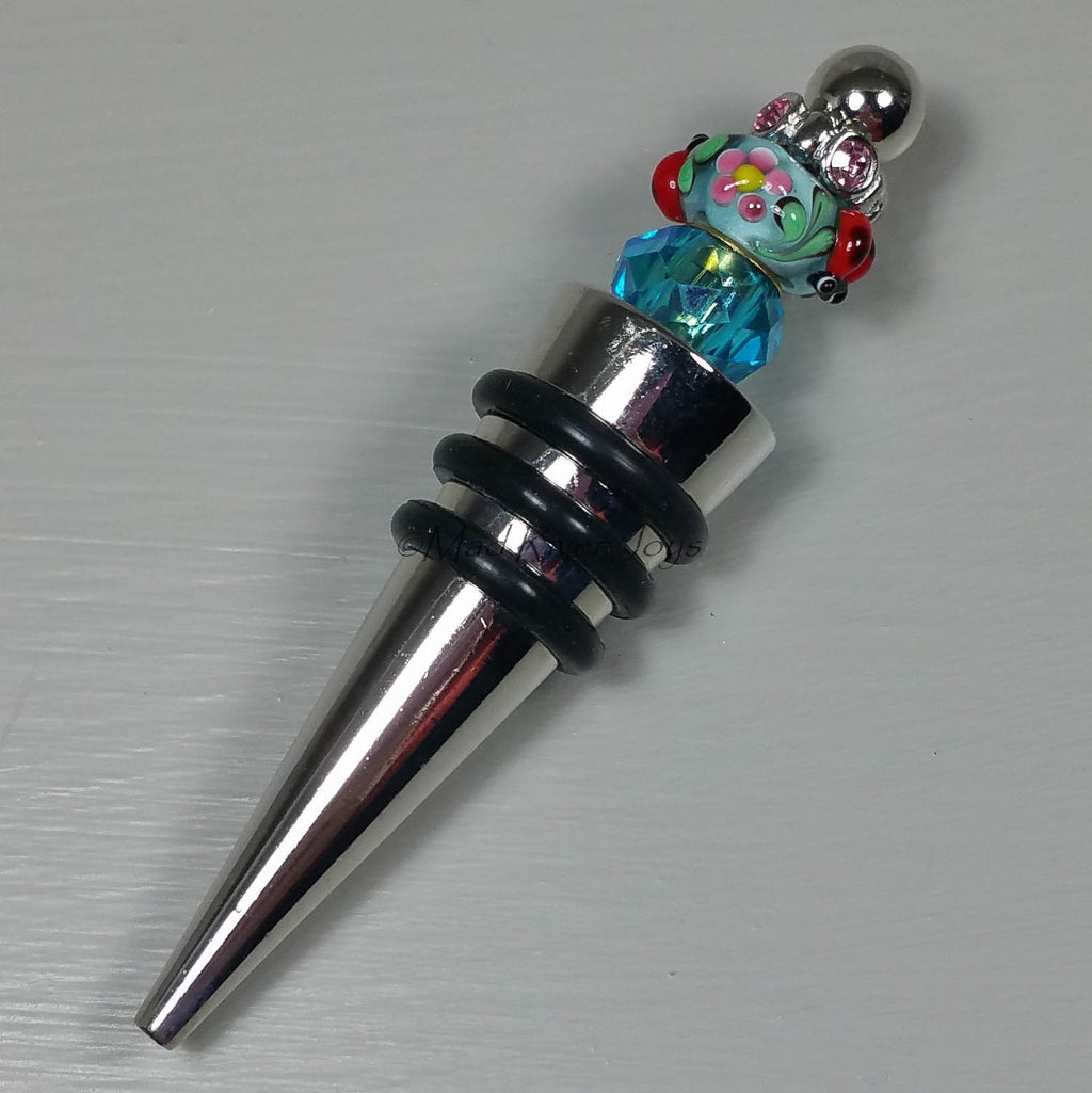 Bottle Stopper--Lady Bug Murano Glass Bead