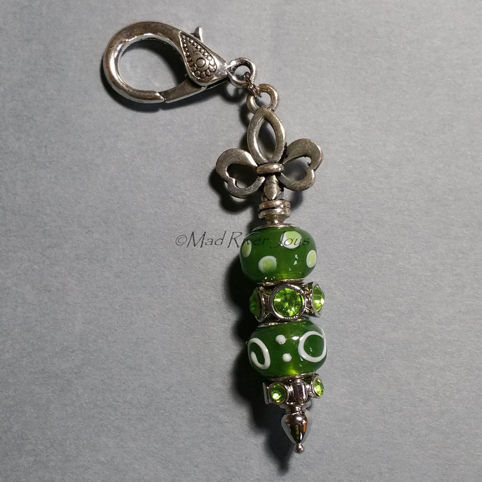 Purse Dangle--Key--Green Fleur de Lis