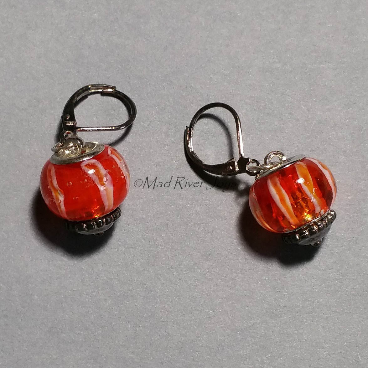 Earrings--Big Bead--Striped Vermillion