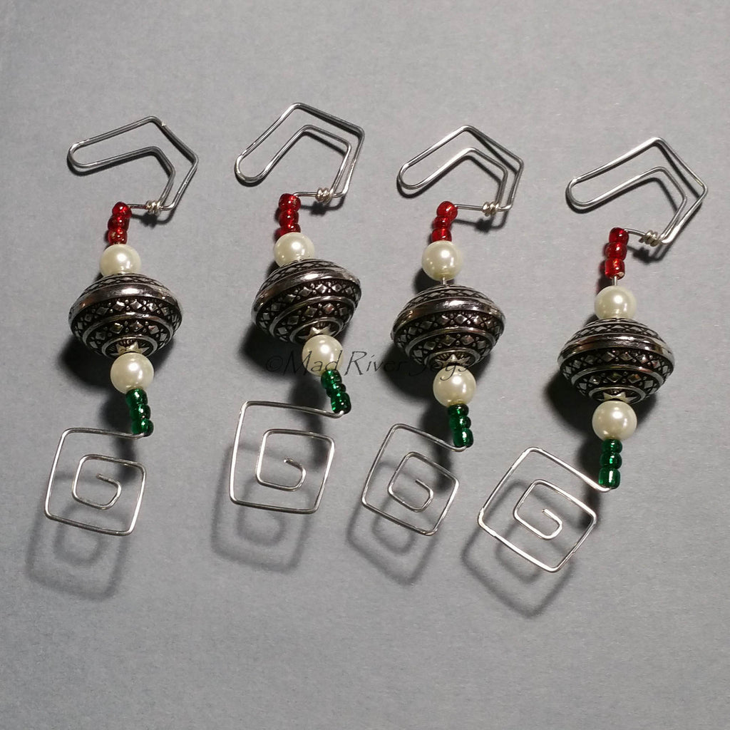 Ornament Hanger--Silver and Glass Pearl Christmas--Set of 12