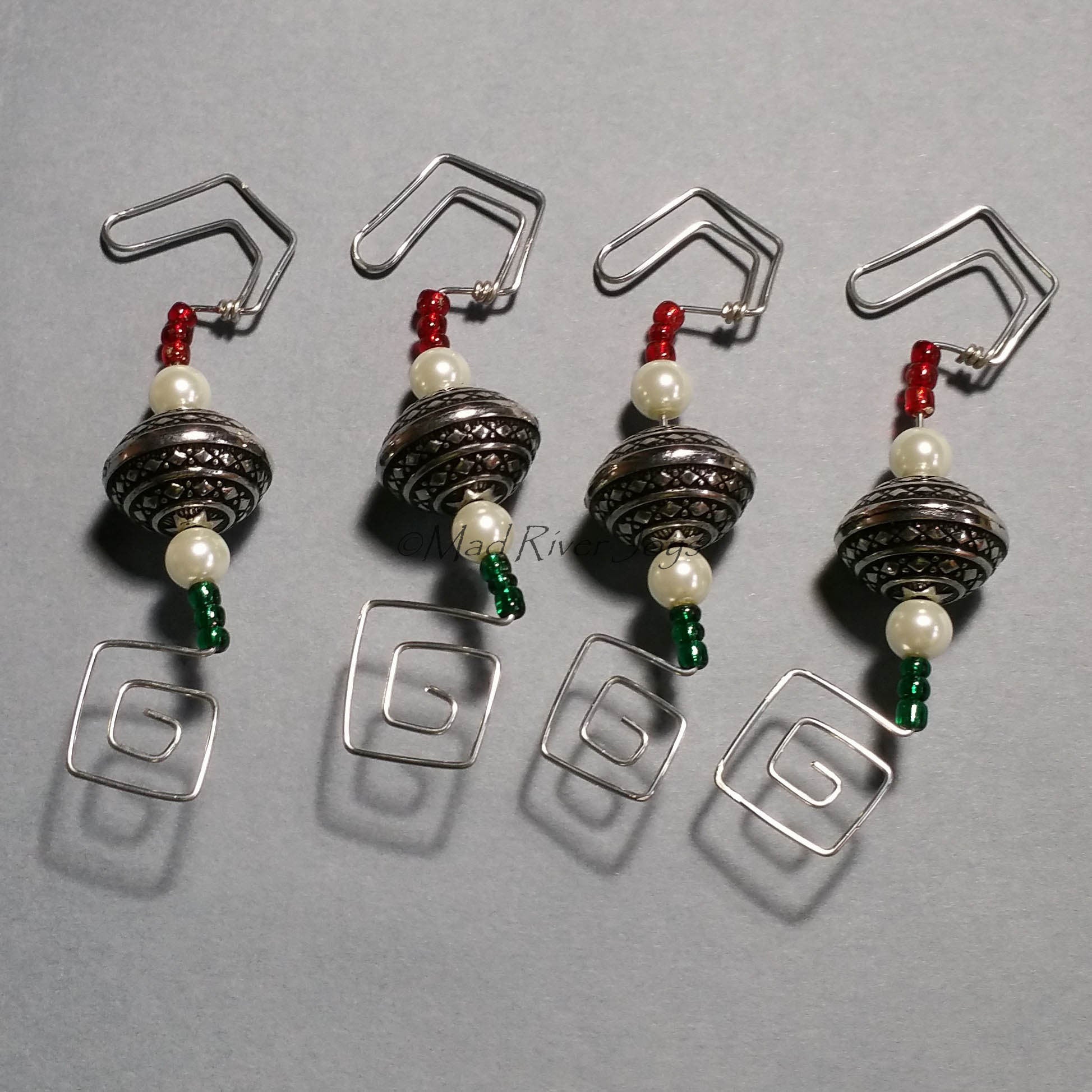 Ornament Hanger--Silver and Glass Pearl Christmas--Set of 12