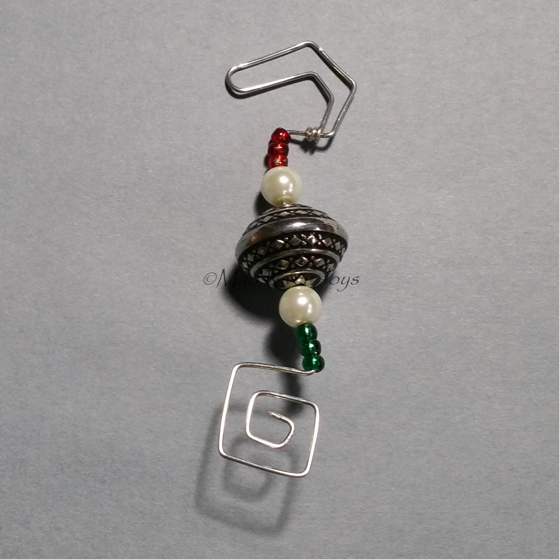 Ornament Hanger--Silver and Glass Pearl Christmas--One