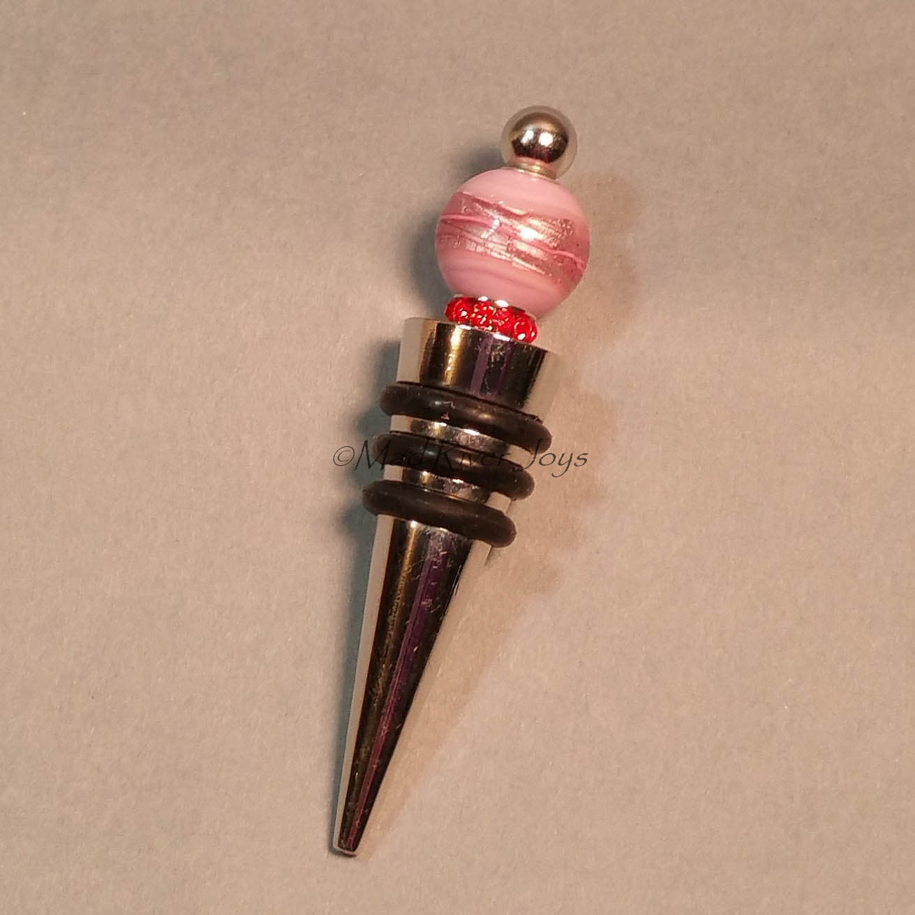 Bottle Stopper--Pink Swirl Red
