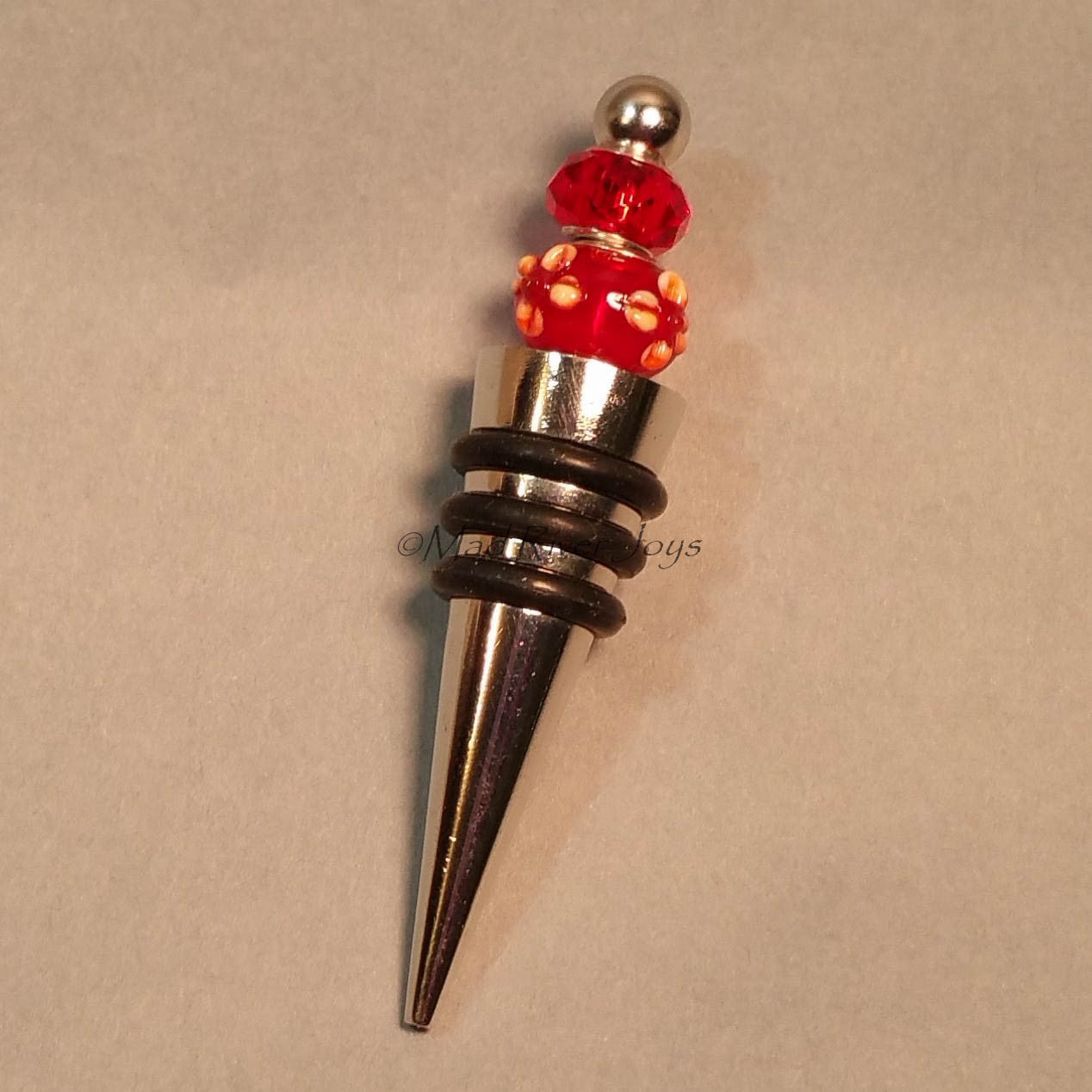 Bottle Stopper--Red Floral