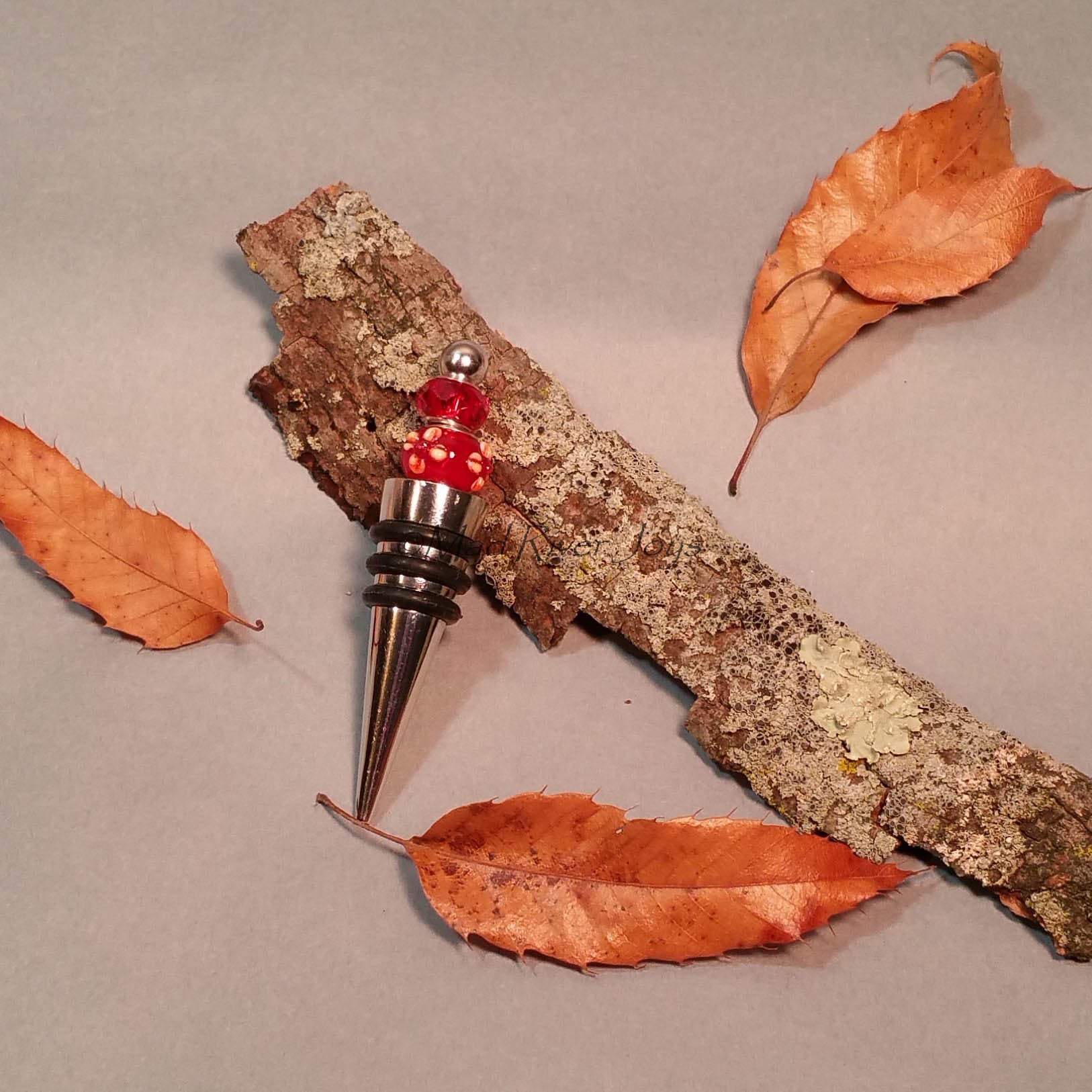 Bottle Stopper--Red Floral