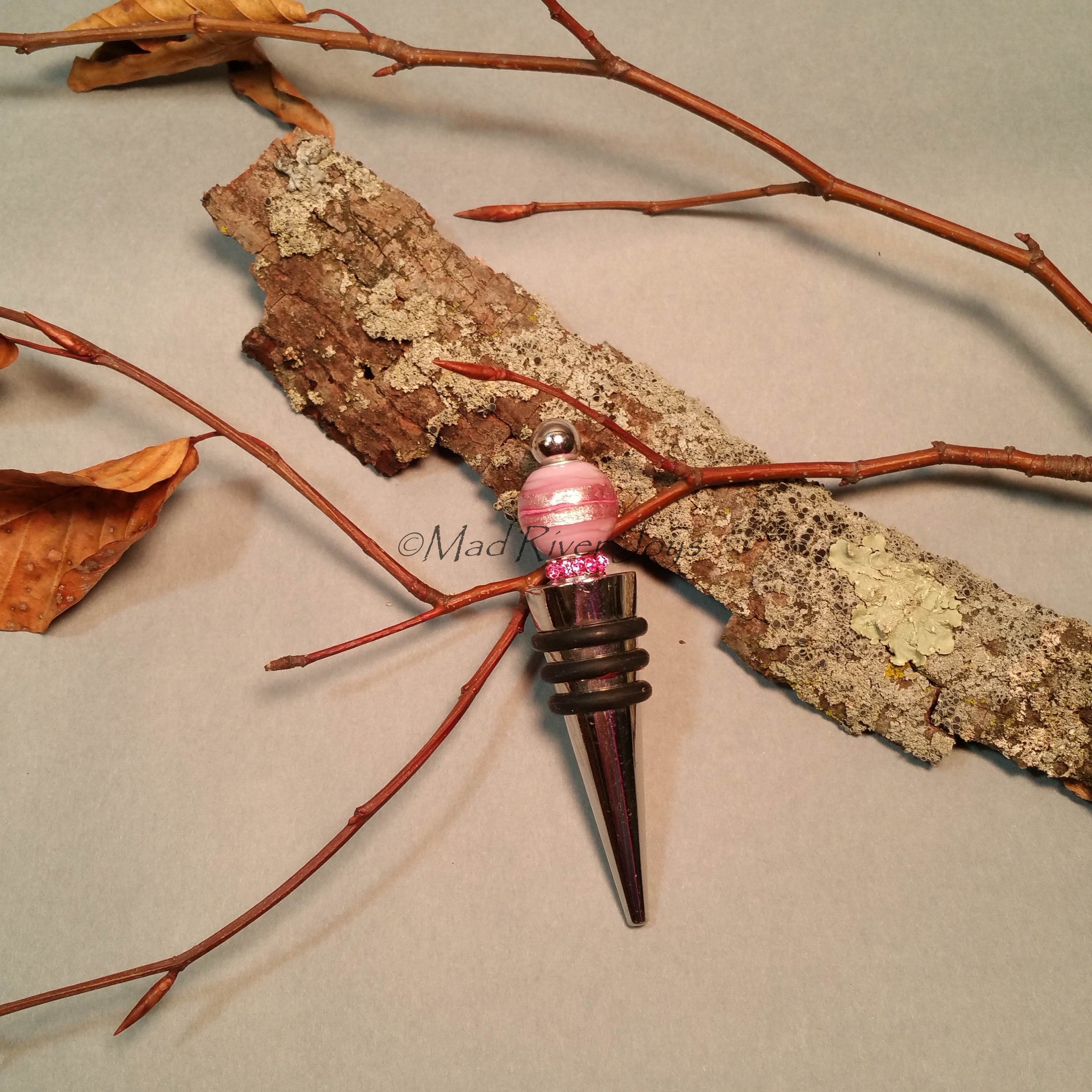 Bottle Stopper--Pink Swirl Pink