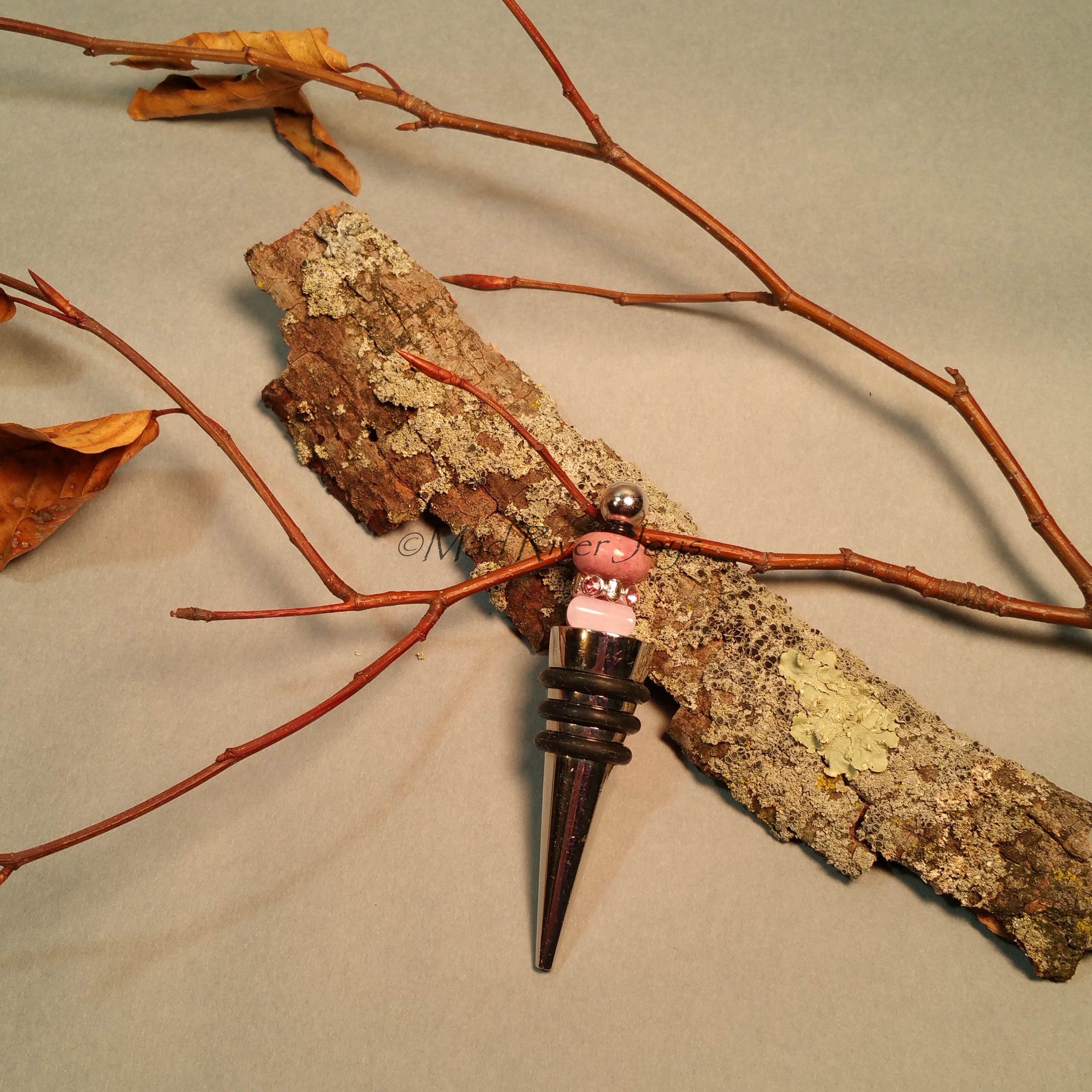 Bottle Stopper--Rhodonite Pink