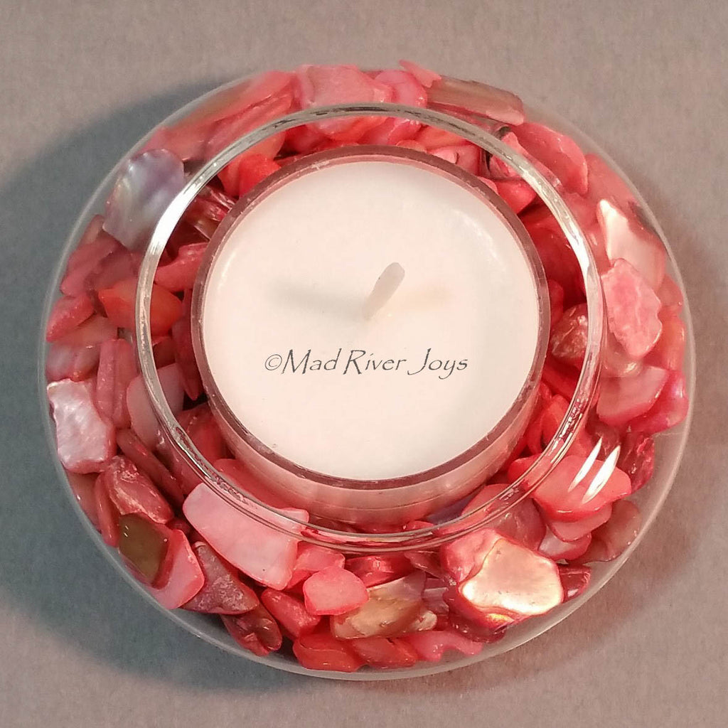 Tea Lights--Non-Floating--Coral Crushed Shell Tea Light Set