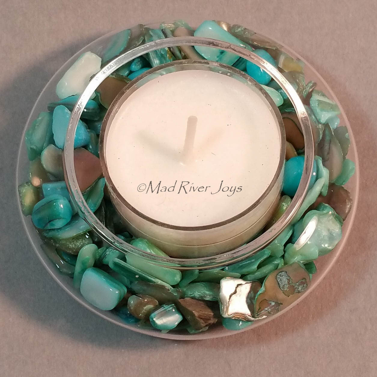 Tea Lights--Non-Floating--Aqua Green Crushed Shell Tea Light Set