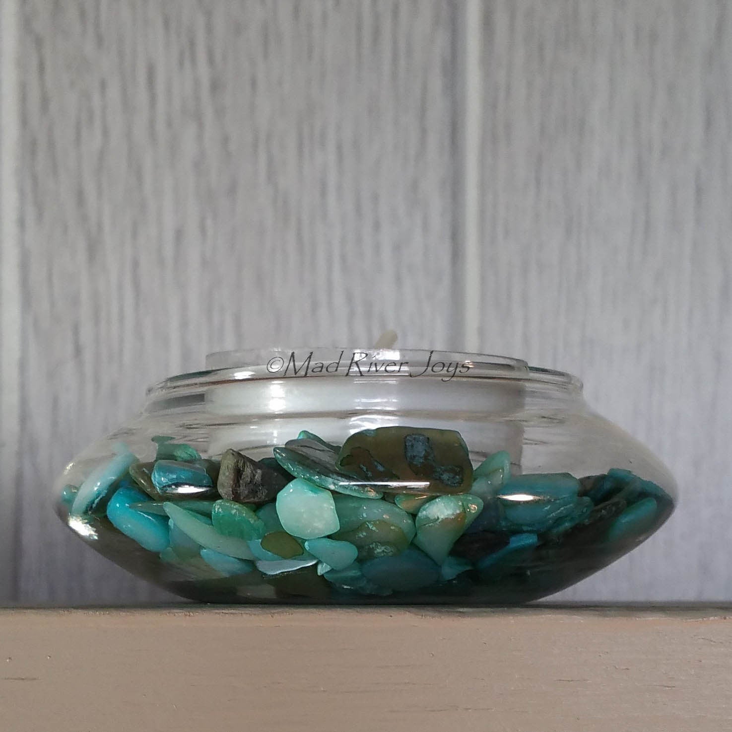 Tea Lights--Non-Floating--Aqua Green Crushed Shell Tea Light Set
