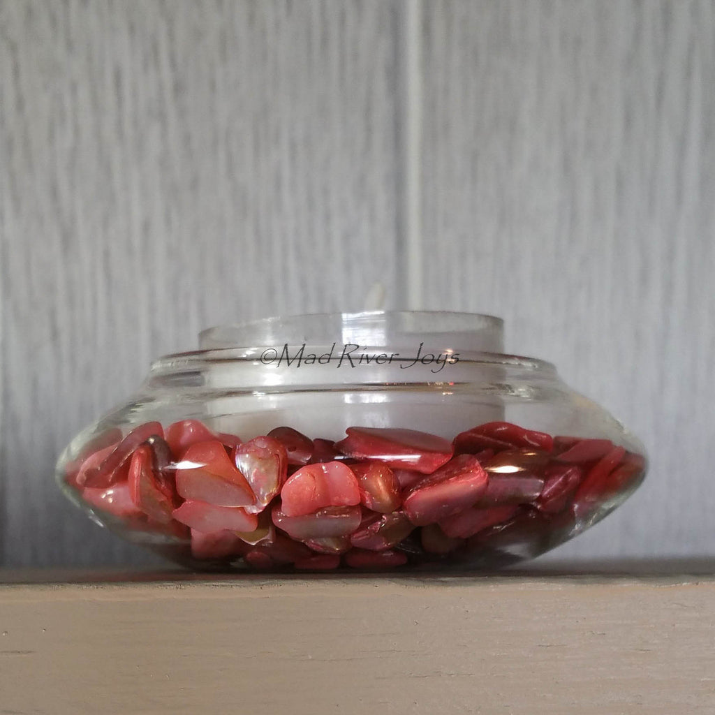 Tea Lights--Non-Floating--Coral Crushed Shell Tea Light Set
