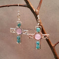 Earrings--Silver Cross--Lavender/Aqua