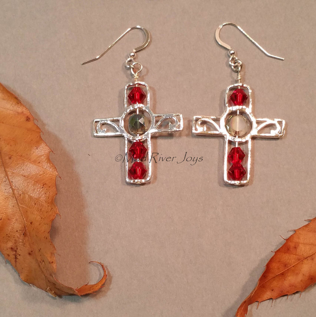 Earrings--Silver Cross--Jesus' Blood And Loaves
