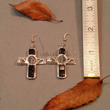 Earrings--Silver Cross--Crystal/Cobalt Goldstone