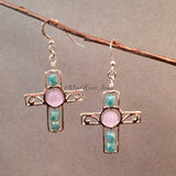 Earrings--Silver Cross--Lavender/Aqua