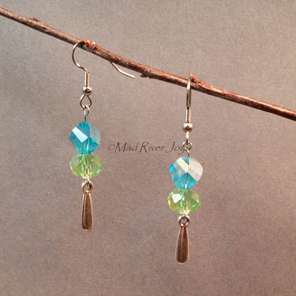 Earrings--Aqua Spiral/Light Green Drop
