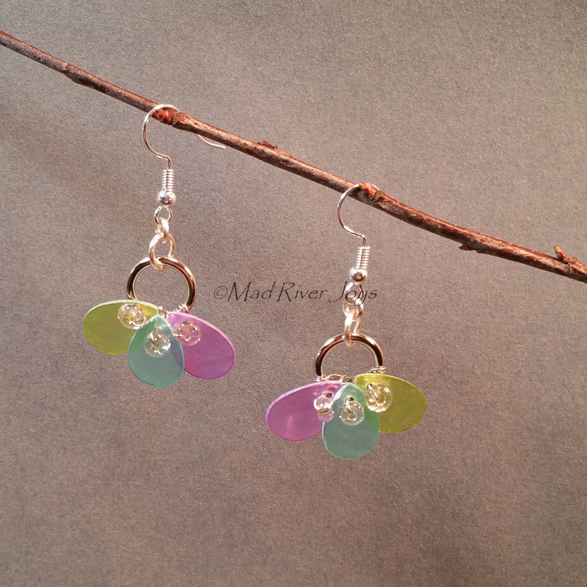 Earrings--Capiz Fan--Teal/Silver