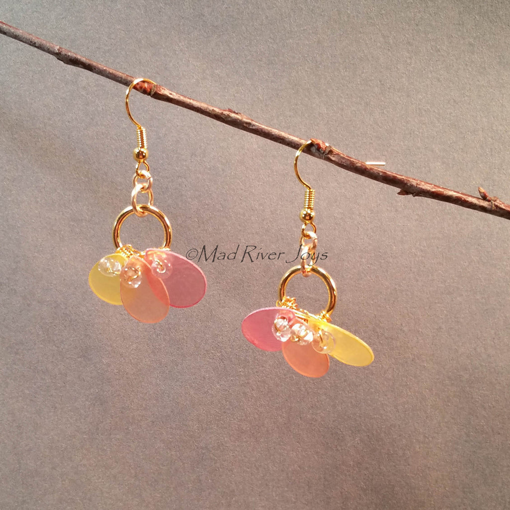 Earrings--Capiz Fan--Orange/Gold