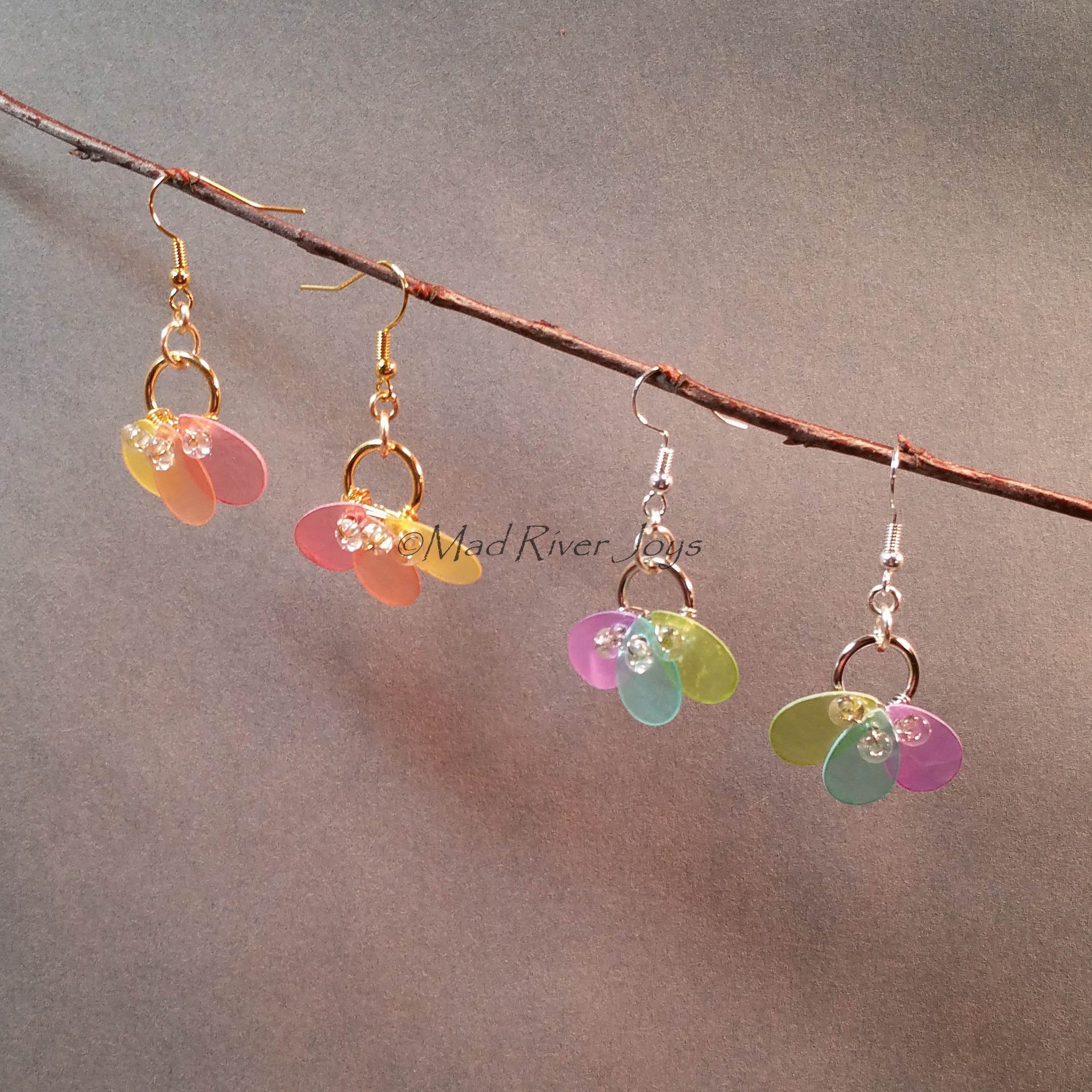 Earrings--Capiz Fan--Orange/Gold