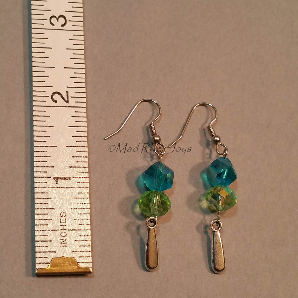 Earrings--Aqua Spiral/Light Green Drop