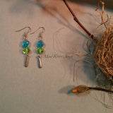 Earrings--Aqua Spiral/Light Green Drop
