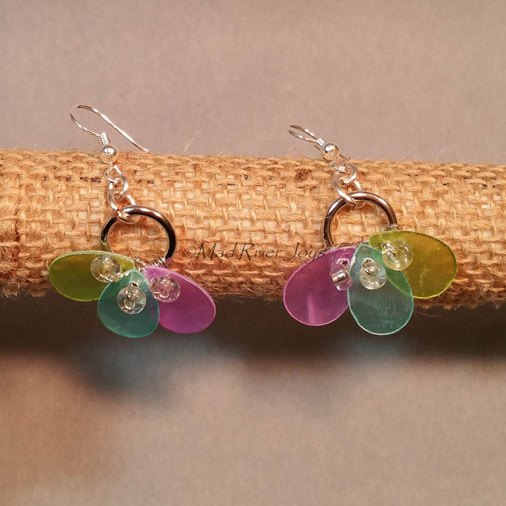 Earrings--Capiz Fan--Teal/Silver