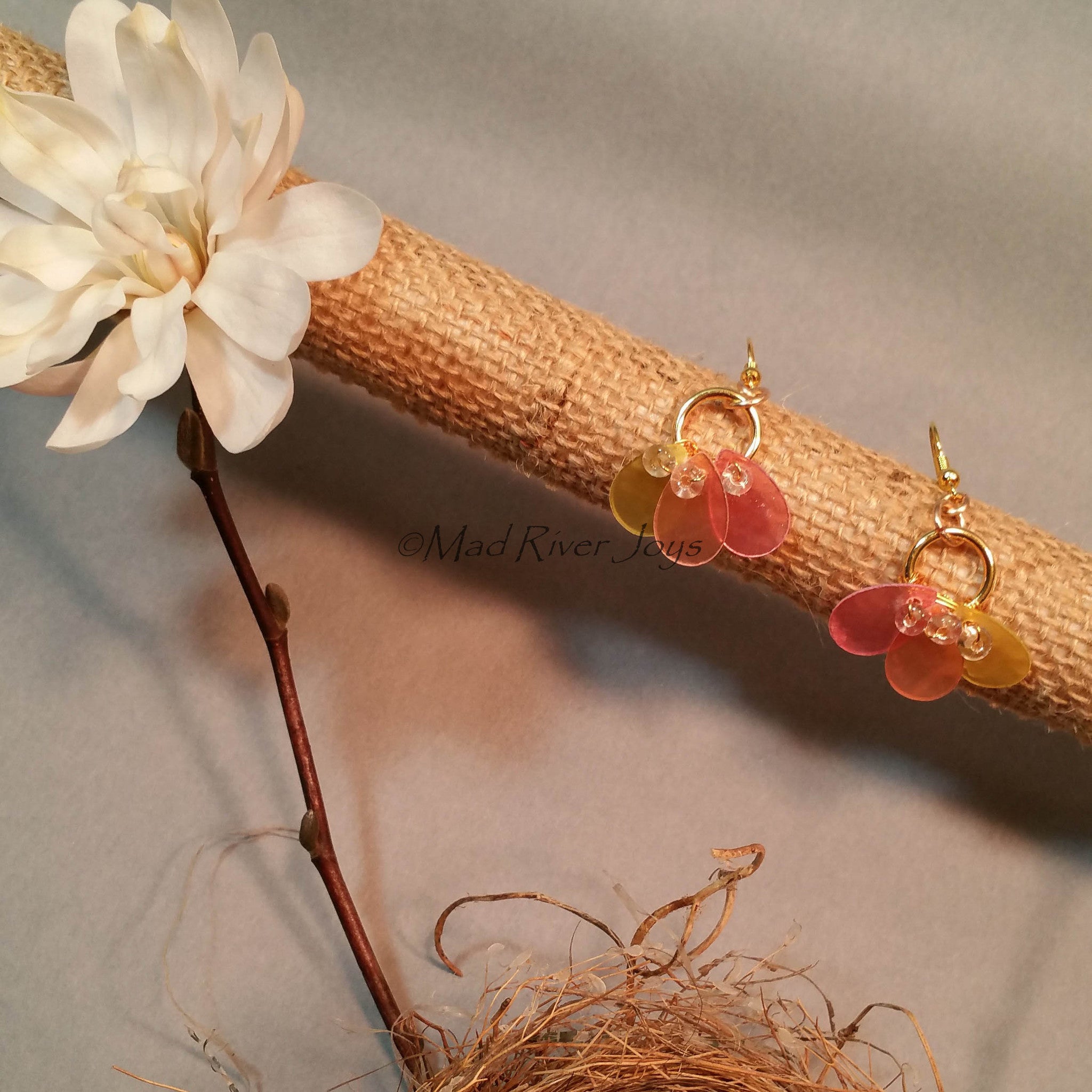 Earrings--Capiz Fan--Orange/Gold