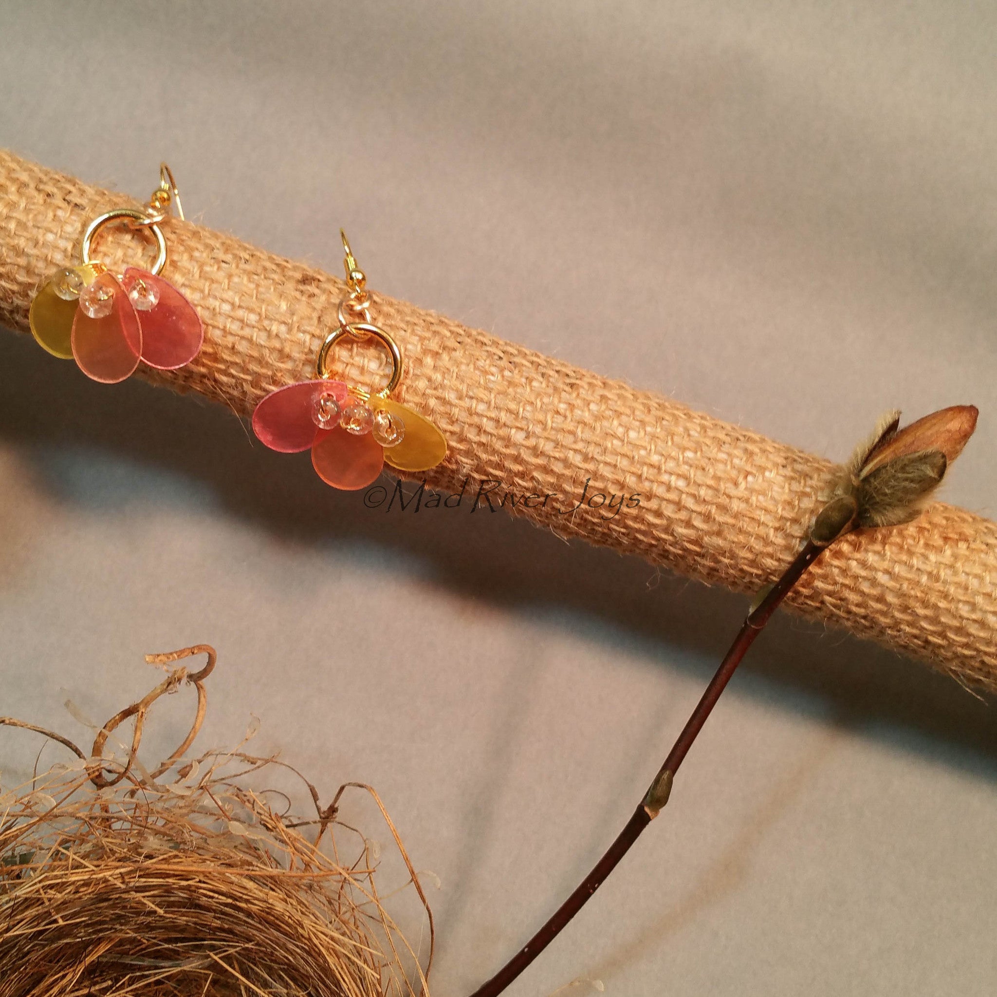 Earrings--Capiz Fan--Orange/Gold