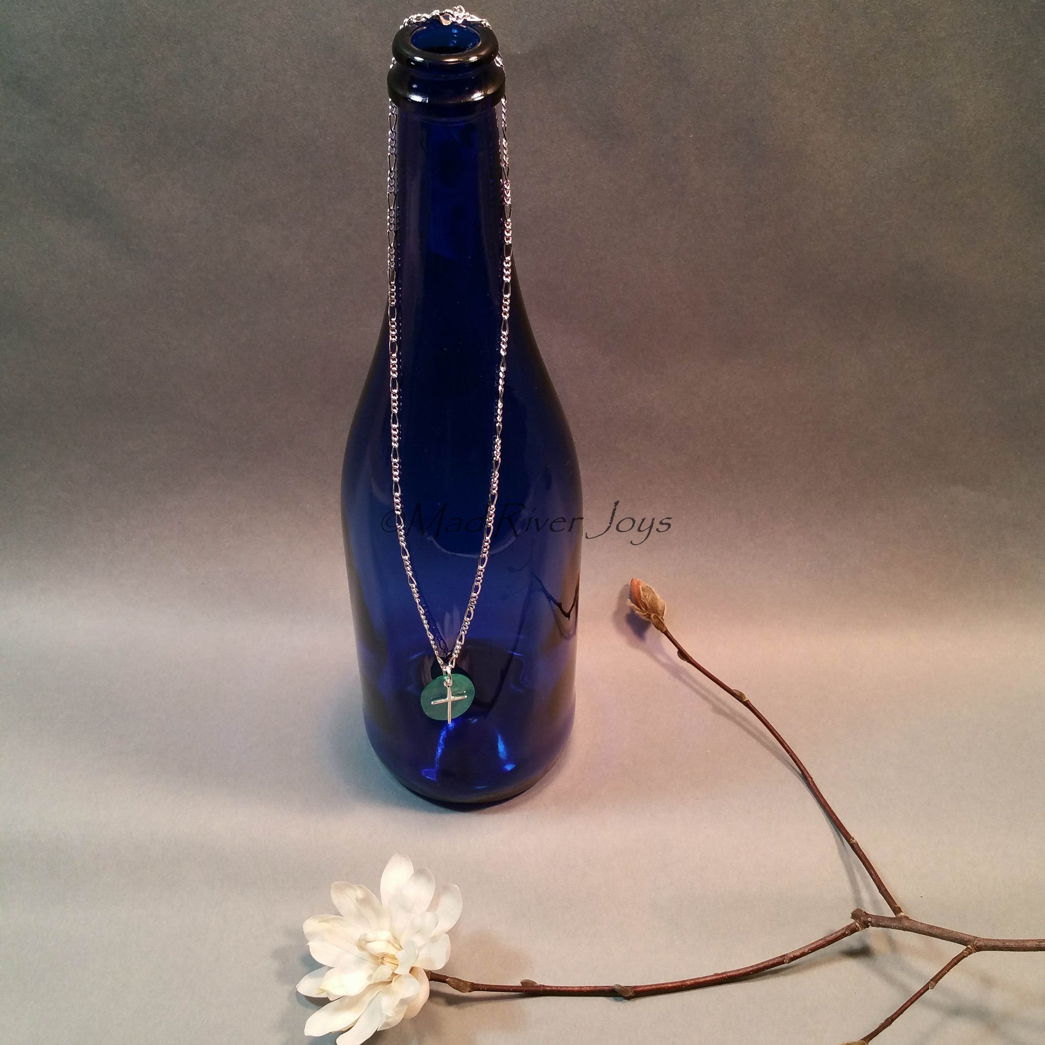 Necklace--Capiz Cross--Teal/Silver