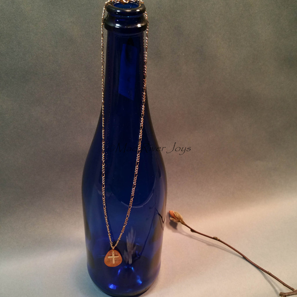 Necklace--Capiz Cross--Orange/Gold
