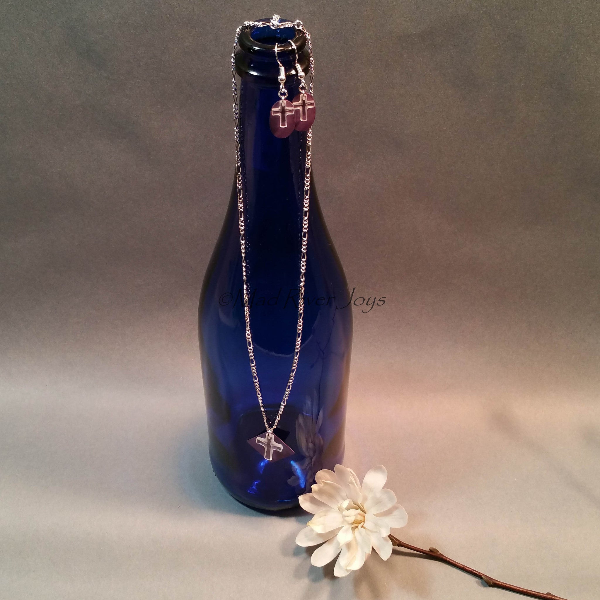 Earrings--Crystal Cross--Purple/Silver